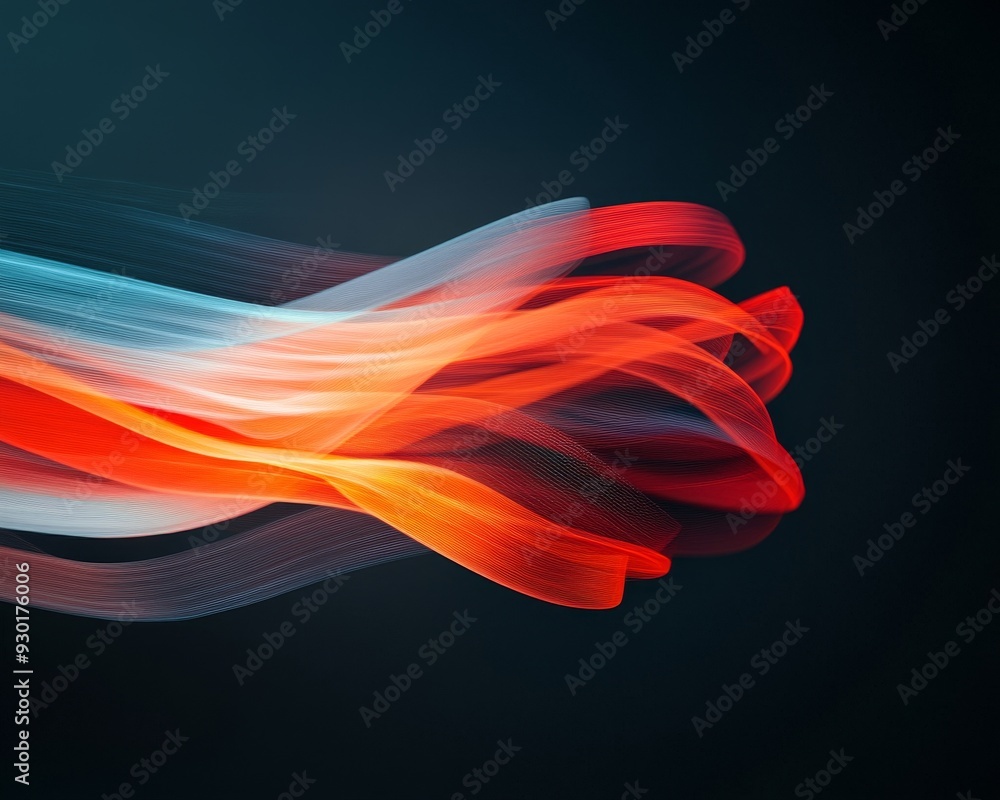 Poster dynamic abstract waves in red and blue hues create a vivid energy effect against a dark backdrop, pe