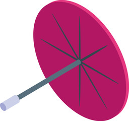 Classic chinese umbrella, crafted with a vibrant pink canopy and sturdy wooden handle, is depicted shielding from the elements