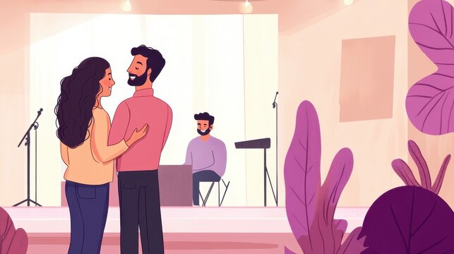 Romantic Couple Dancing During Concert at Cozy Venue