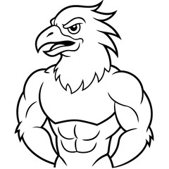 A ferocious angry eagle athlete posing line art vector illustration
