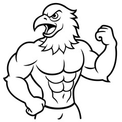 A ferocious angry eagle athlete posing line art vector illustration