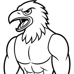A ferocious angry eagle athlete posing line art vector illustration