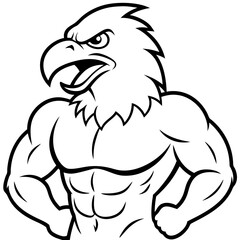 A ferocious angry eagle athlete posing line art vector illustration