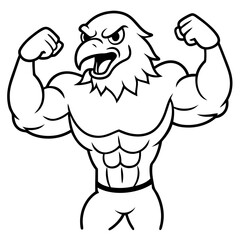 A ferocious angry eagle athlete posing line art vector illustration