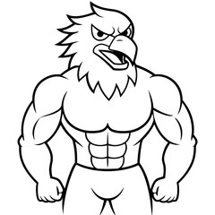 A ferocious angry eagle athlete posing line art vector illustration