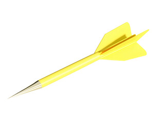 a yellow dart on a white surface