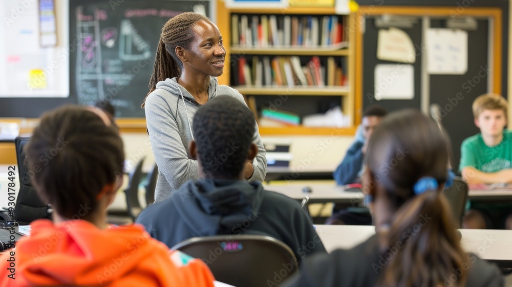 Poster an educator actively interacting with adult students during a learning session focused on collaborat