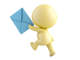 a cartoon character holding a blue envelope