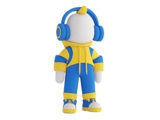 a cartoon character wearing headphones