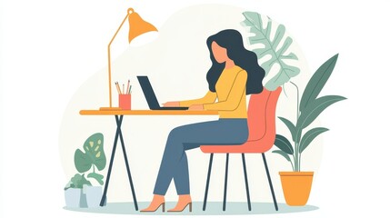 Freelance Woman Working from Home Office Space