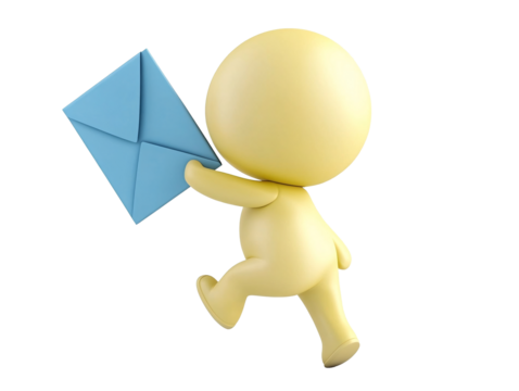 a cartoon character holding a blue envelope