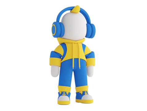 a cartoon character wearing headphones