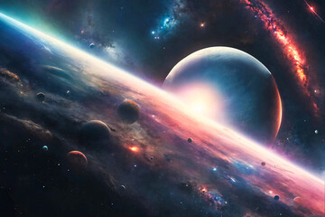 Obraz premium Fantastic space scape with colorful planets, stars and nebulae