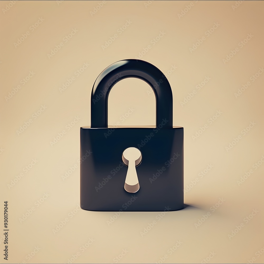 Poster minimalist padlock icon with clean lines and simple keyhole on neutral background
