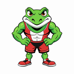 A ferocious angry frog athlete posing art vector illustration