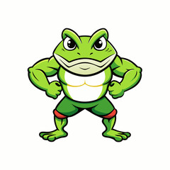A ferocious angry frog athlete posing art vector illustration