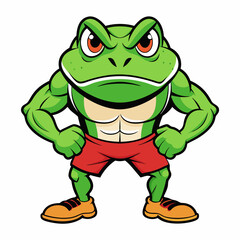 A ferocious angry frog athlete posing art vector illustration