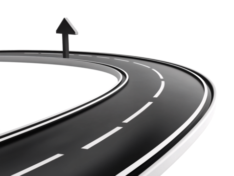 a black and white road with a arrow pointing up - Powered by Adobe