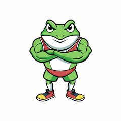 A ferocious angry frog athlete posing art vector illustration