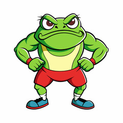 A ferocious angry frog athlete posing art vector illustration