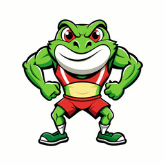 A ferocious angry frog athlete posing art vector illustration