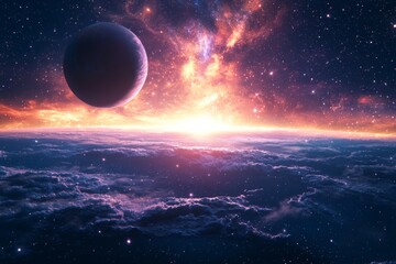 Obraz premium Space cosmic illustration with planets scene created with Generative AI