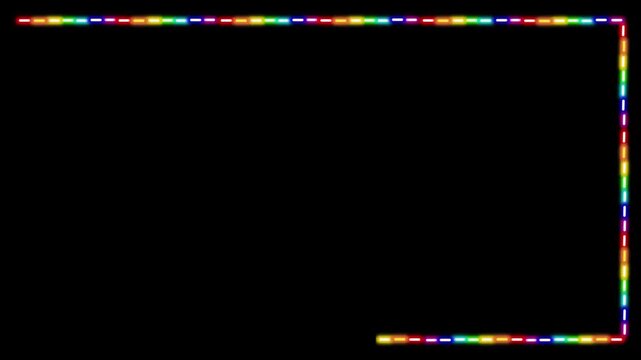 Neon rectangle frame animation. Rainbow color rectangular glowing frame animation 4K . neon Led frame. Glowing Neon LED motion effect