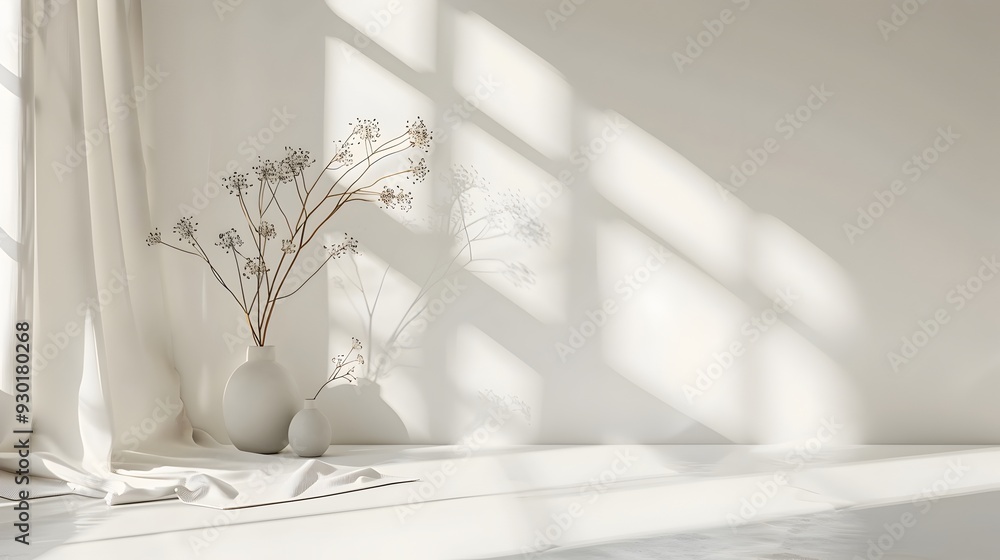 Poster clean white backdrop for minimalist product presentation with soft lighting and shadows