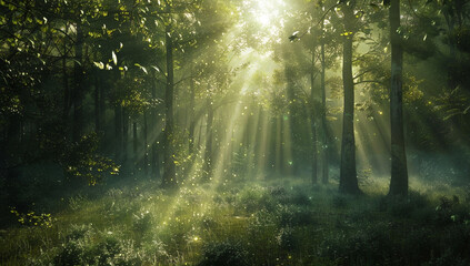 Obraz premium A vast forest with trees that have glass leaves reflecting the sunlight