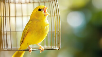 Yellow Canary Singing in a Cage