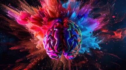 Obraz premium human brain exploding with knowledge, emotions, and creativity in generative glow