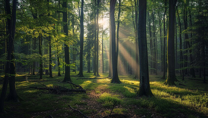 Obraz premium A vast forest with trees that have glass leaves reflecting the sunlight