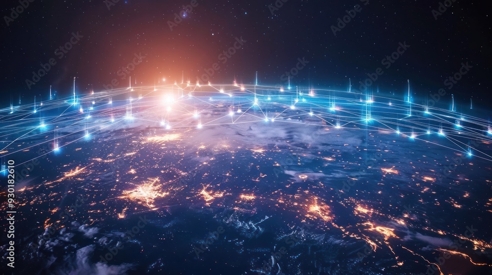 Poster communication technology with global internet network connected around the world. telecommunication 