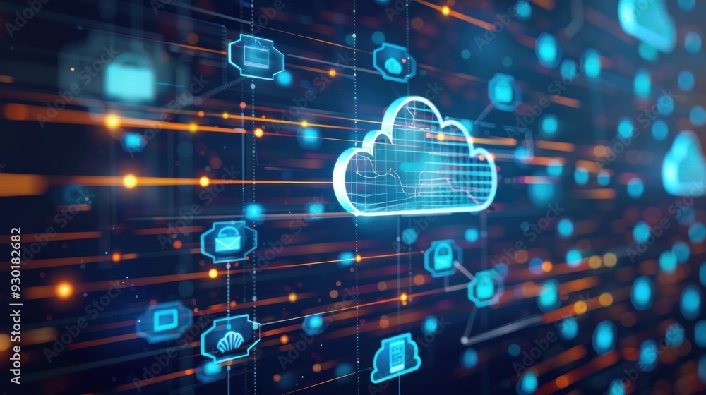 Aufkleber concept digital technology network connection and cloud icon. futuristic digital network with cloud 