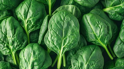 Fresh spinach leaves arranged neatly, showcasing their vibrant green color and rich texture, perfect for healthy recipes.