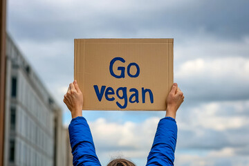 Person Holding "Go Vegan" Sign Outdoors