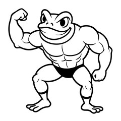 A ferocious angry frog athlete posing line art vector illustration