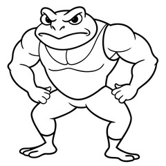 A ferocious angry frog athlete posing line art vector illustration