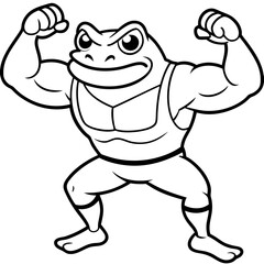 A ferocious angry frog athlete posing line art vector illustration