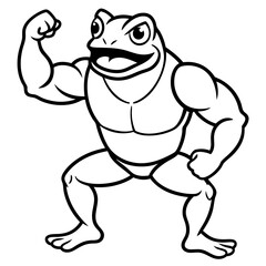 A ferocious angry frog athlete posing line art vector illustration