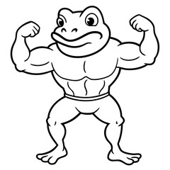 A ferocious angry frog athlete posing line art vector illustration