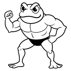 A ferocious angry frog athlete posing line art vector illustration