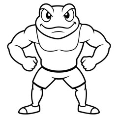 A ferocious angry frog athlete posing line art vector illustration