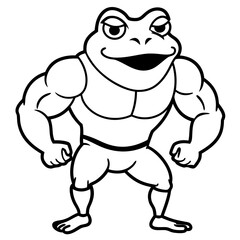 A ferocious angry frog athlete posing line art vector illustration