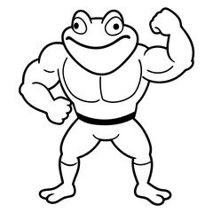 A ferocious angry frog athlete posing line art vector illustration