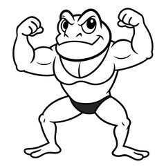 A ferocious angry frog athlete posing line art vector illustration