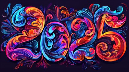 Fototapeta premium Vibrant 2025 artwork adorned with swirling colors and intricate designs celebrating the new year