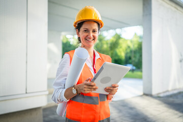 architect woman female construction engineer stand outdoors