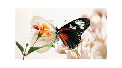 A delicate butterfly landing on a flower_Transparent background PNG
