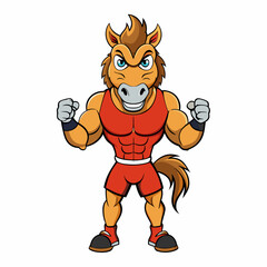 A ferocious angry horse athlete posing art vector illustration